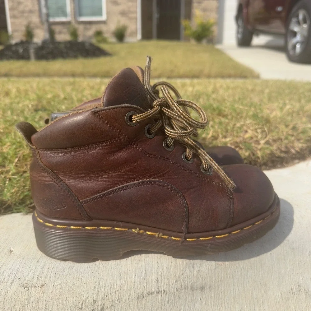 Dr Martens Boots Kid UK2/US3 Brown Leather Grunge Y2K 90s Chunky Made in England
